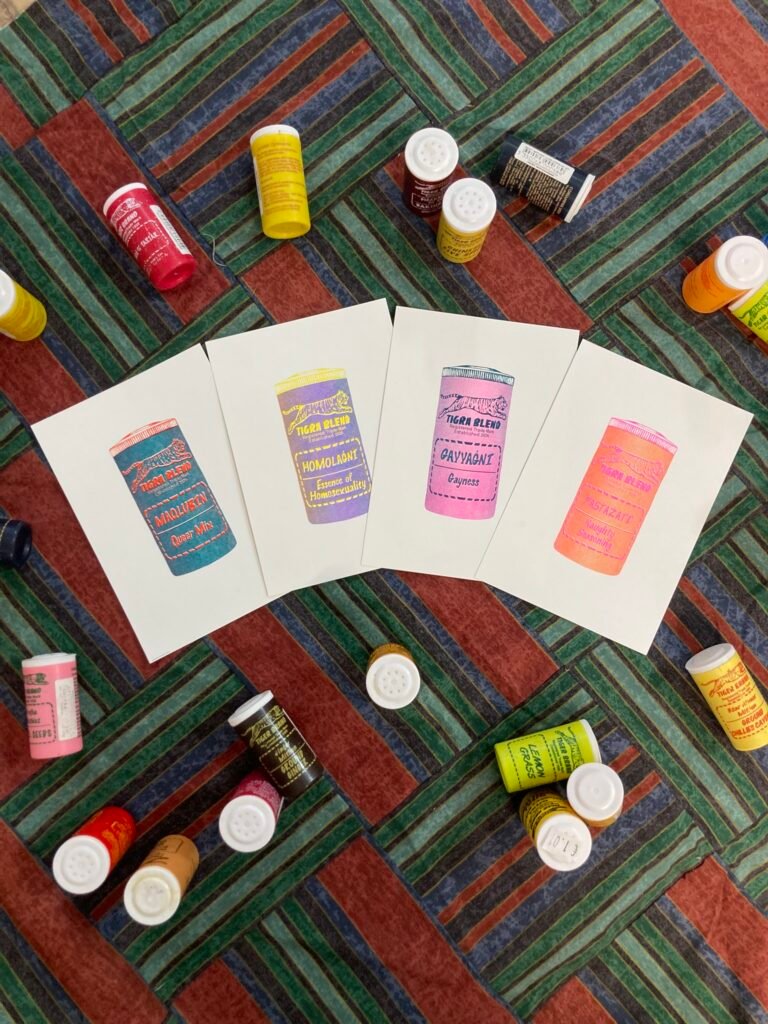 Gay spice set of all 4 prints. A5 risograph prints in multi colours.